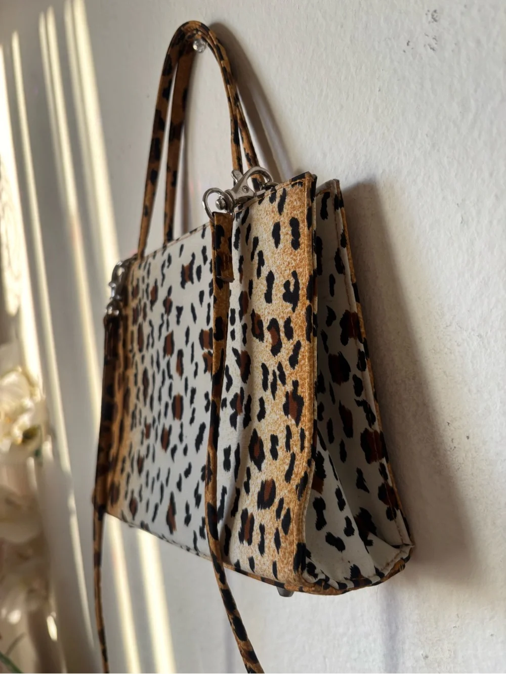 Leopard Print Crossbody Bag - White and Brown Animal Print